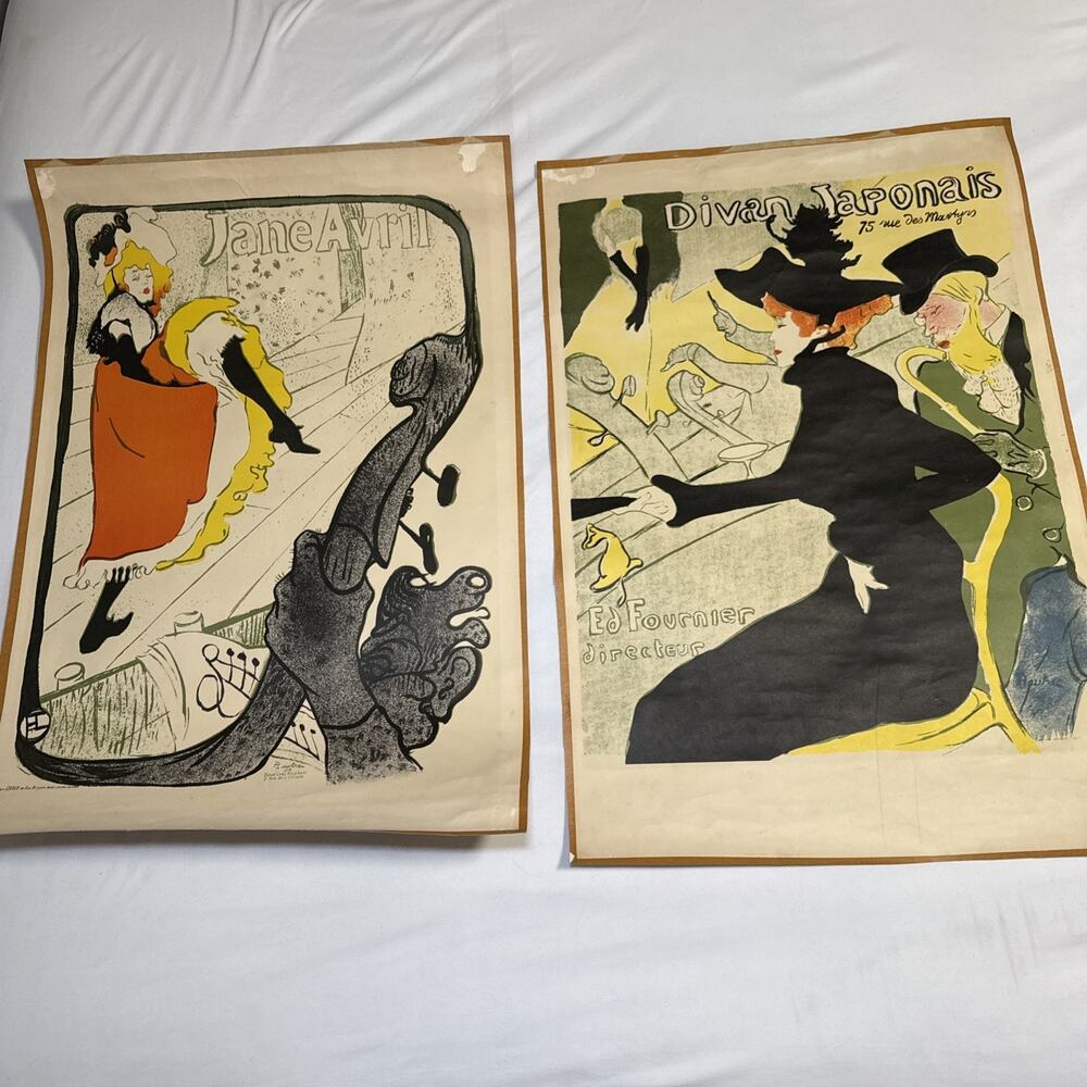 Vtg Toulouse-Lautrec French Lithograph Pair Jane Avril & Devan Japonais Chaix